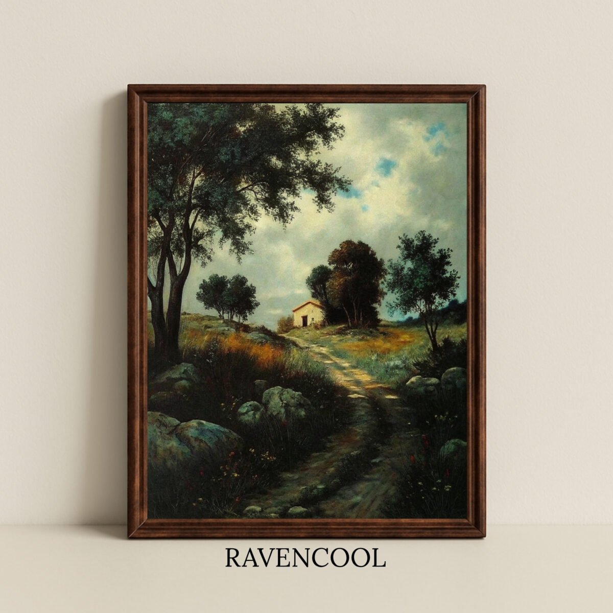 Captivating Pathway Home Canvas Wall Art depicting a rustic countryside path leading to a cozy house.