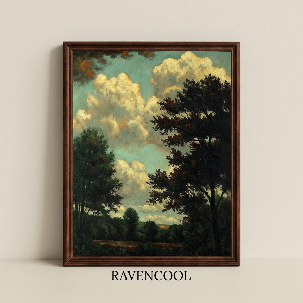 Breathtaking Clouds Painting Wall Art, vintage oil-style sky and landscape artwork, rustic nature-inspired décor.