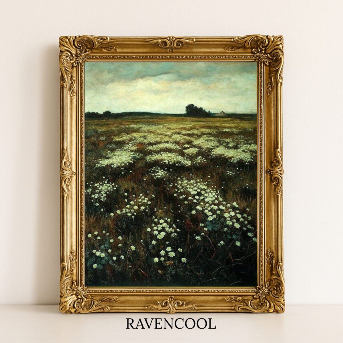 Enchanting Meadow Whisper Floral painting of a wildflower field, rustic countryside digital wall art.