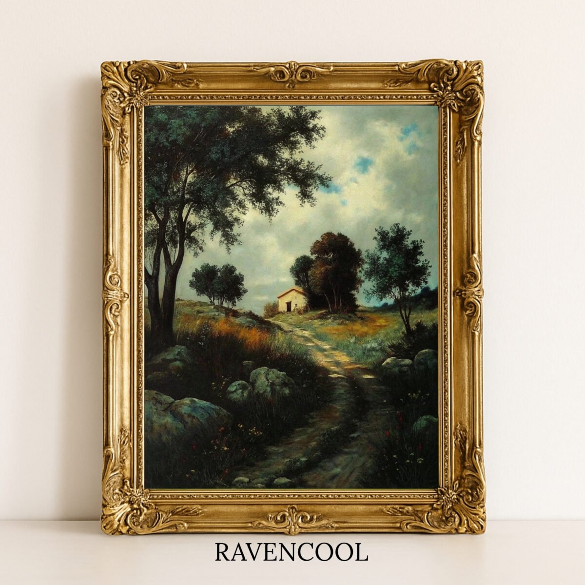 Captivating Pathway Home Canvas Wall Art depicting a rustic countryside path leading to a cozy house.