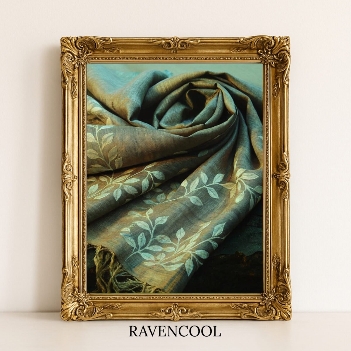 Charming Rustic Elegance Canvas featuring a folded fabric with delicate leaf patterns in earthy tones.