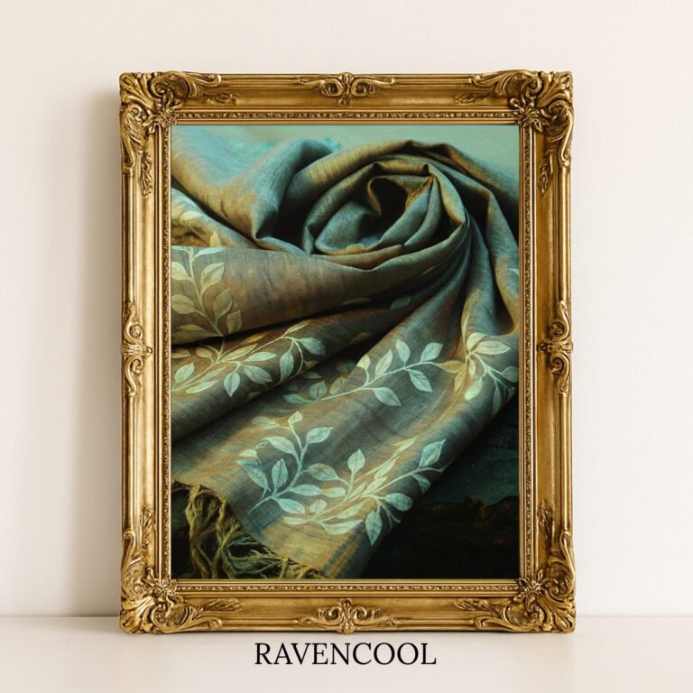Charming Rustic Elegance Canvas featuring a folded fabric with delicate leaf patterns in earthy tones.