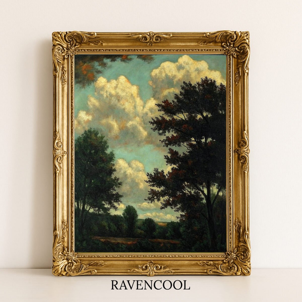 Breathtaking Clouds Painting Wall Art, vintage oil-style sky and landscape artwork, rustic nature-inspired décor.