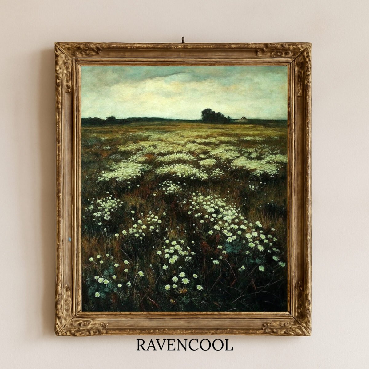 Enchanting Meadow Whisper Floral painting of a wildflower field, rustic countryside digital wall art.